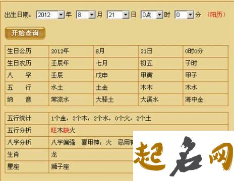 生辰八字起名 生辰八字查询表