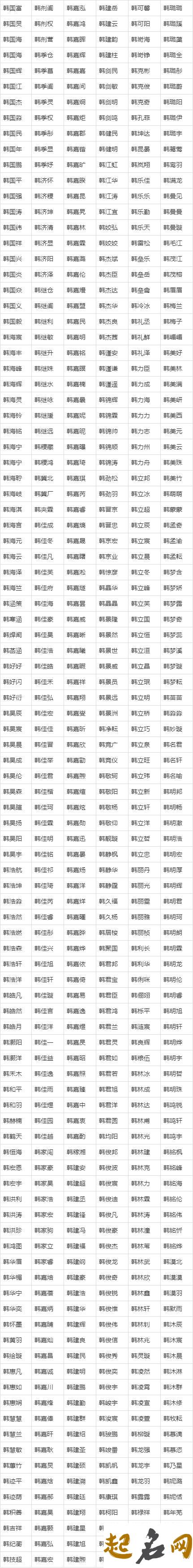 姓任取名起名大全 姓韩名字