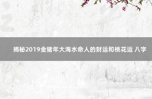 揭秘2019金猪年大海水命人的财运和桃花运 八字入门