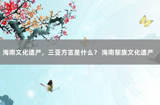 海南文化遗产，三亚方言是什么？ 海南黎族文化遗产