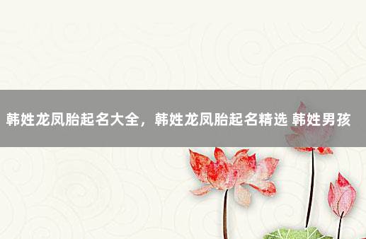 韩姓龙凤胎起名大全，韩姓龙凤胎起名精选 韩姓男孩寓意好的名字