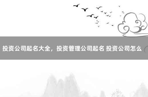 投资公司起名大全，投资管理公司起名 投资公司怎么运作