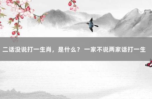 二话没说打一生肖，是什么？ 一家不说两家话打一生肖