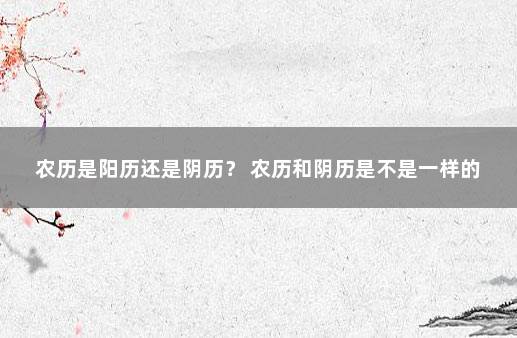 农历是阳历还是阴历？ 农历和阴历是不是一样的