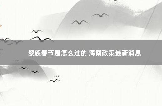 黎族春节是怎么过的 海南政策最新消息