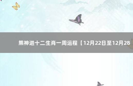 熊神进十二生肖一周运程【12月22日至12月28日】 十二生肖犯月大全