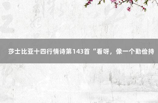 莎士比亚十四行情诗第143首“看呀，像一个勤俭持家的主妇”…… 莎士比亚最浪漫的情诗
