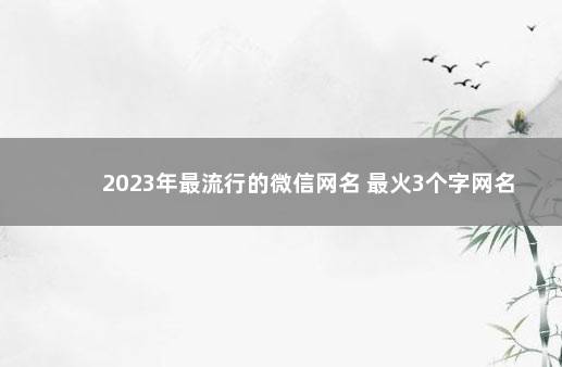 2023年最流行的微信网名 最火3个字网名