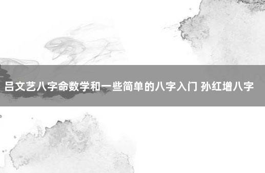 吕文艺八字命数学和一些简单的八字入门 孙红增八字